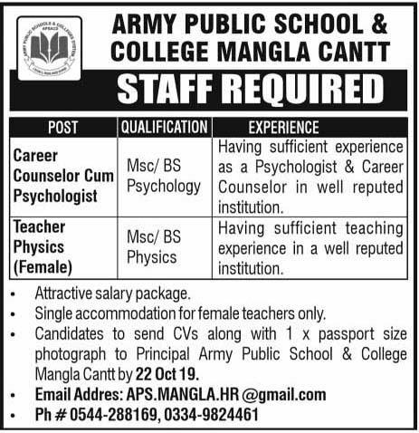 Army Public School & College Jobs 2019