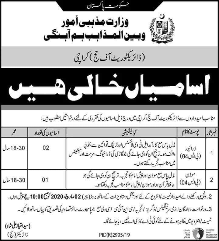 Jobs in ministry of religion