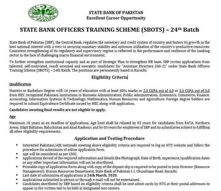 Jobs in state bank of Pakistan 