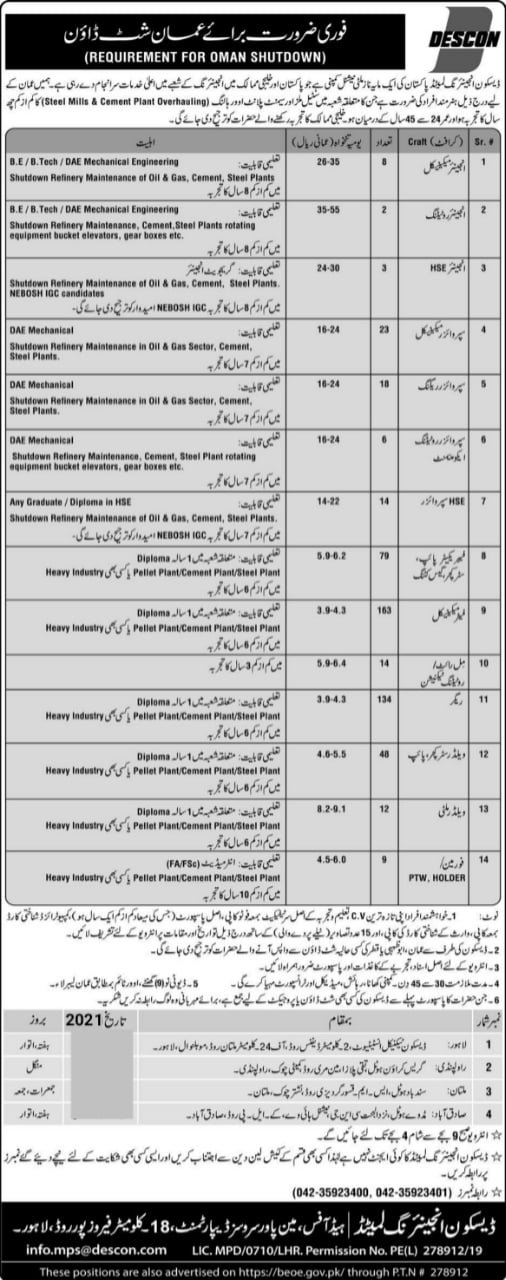 Oman shutdown Descon company|Latest Free visa jobs 2020