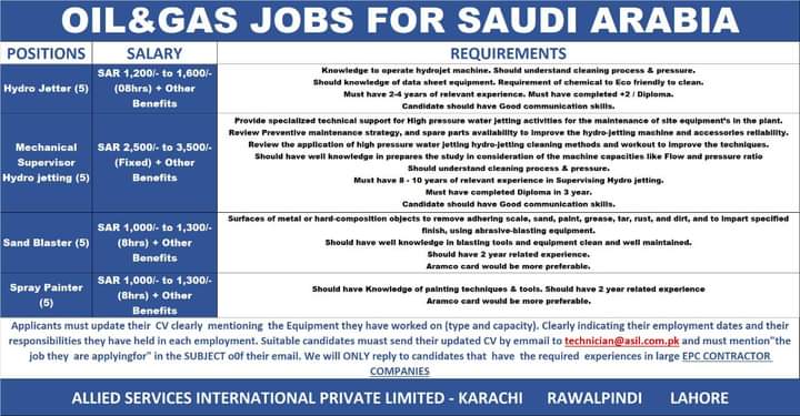 Free visa Aramco jobs in Saudi Arabia