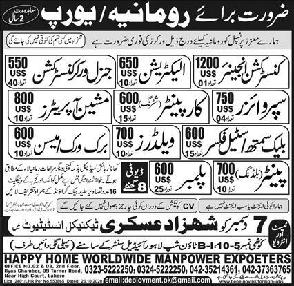 Europe visa jobs for Pakistani