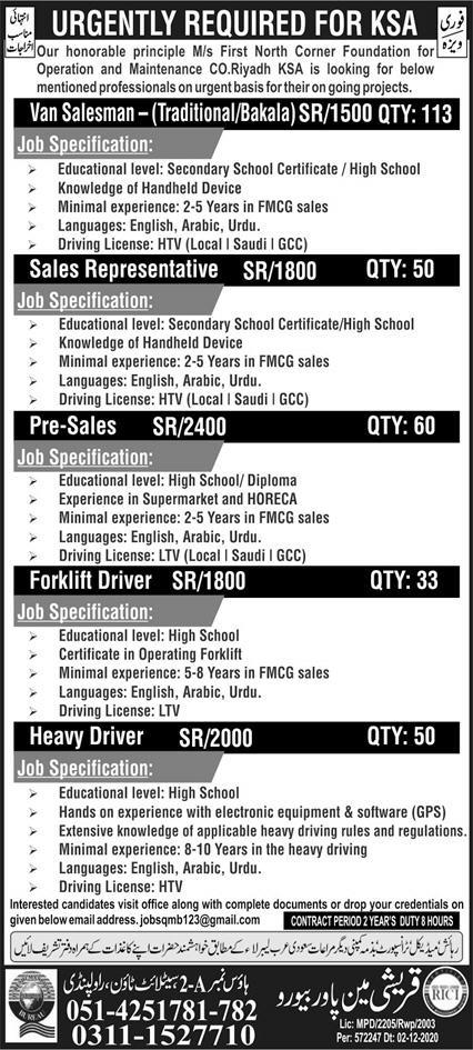 Urgently Required staff for KSA