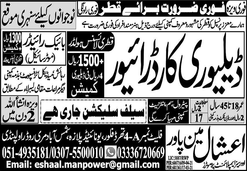 Delivery Car Drivers Jobs in Qatar 2021