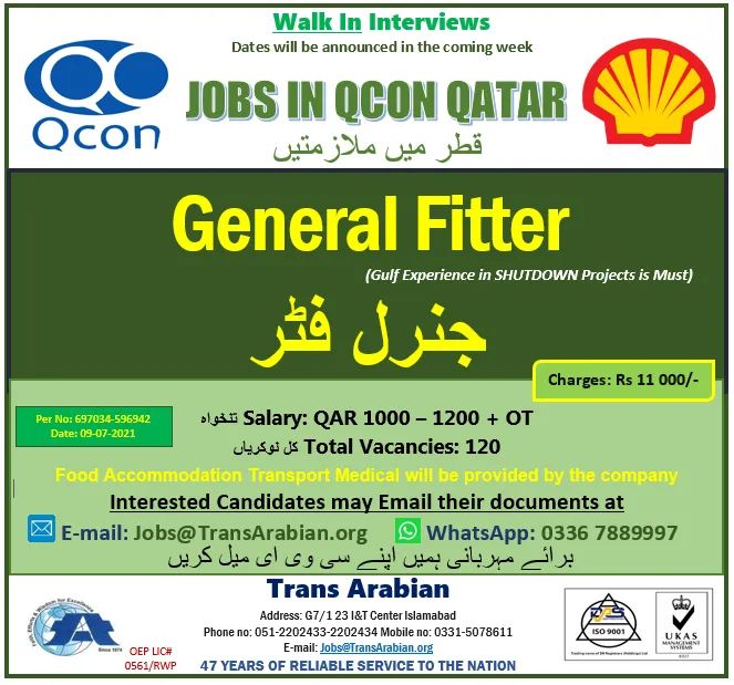 General Fitter Jobs in Qatar shell company