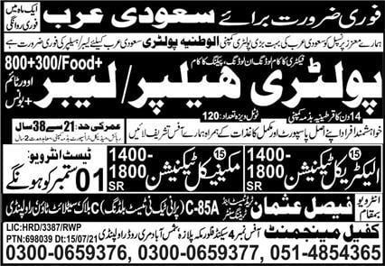 Saudi Arabia factory jobs 2021