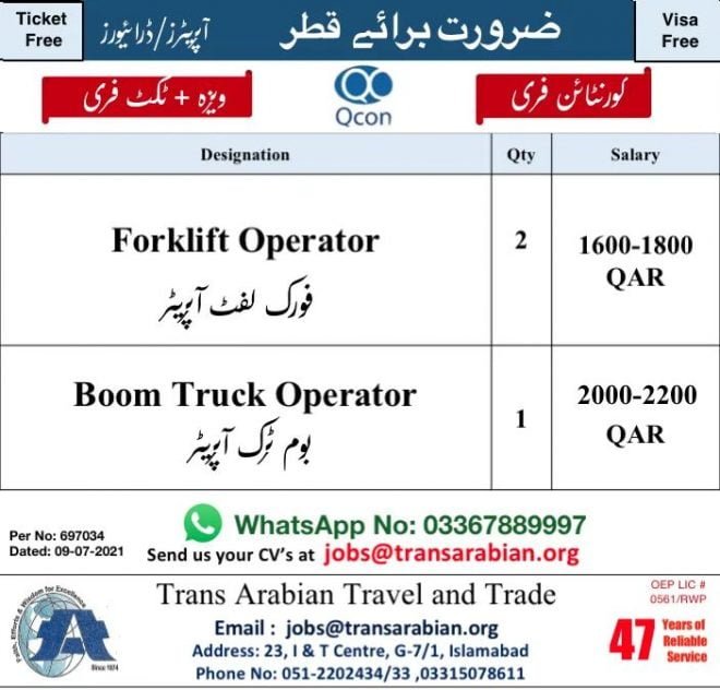 Operators jobs in Qatar Qcon Company 2021 ilmcareer