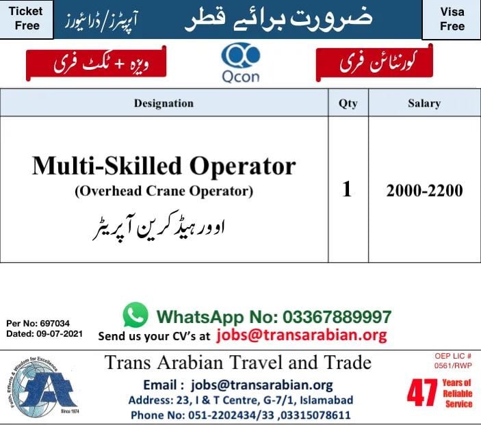 Operators jobs in Qatar Qcon Company