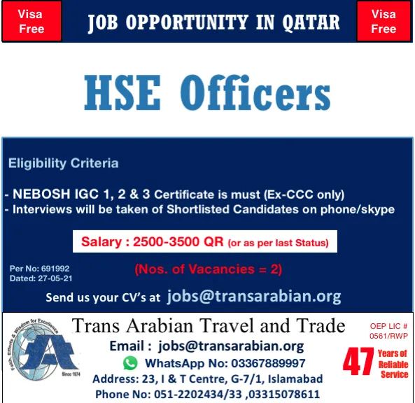 HSE Officers Jobs in Qatar Doha