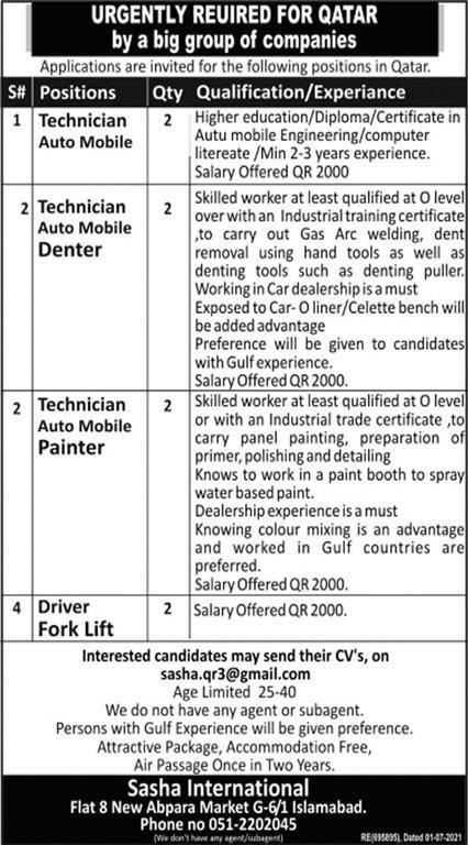 Automobile Technicians Jobs in Qatar 2021