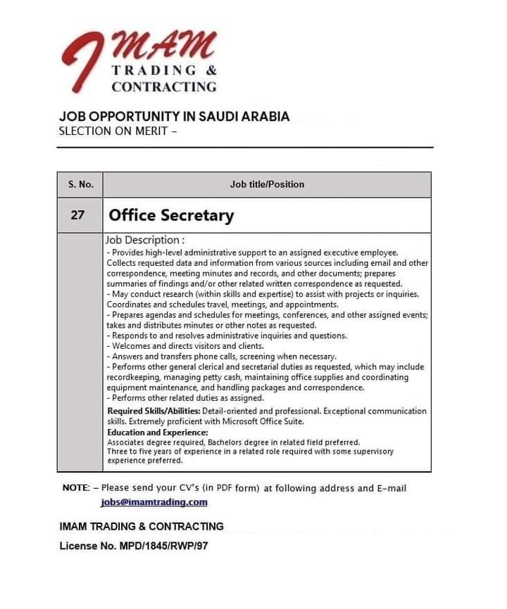 Office assistant jobs in Saudi Arabia