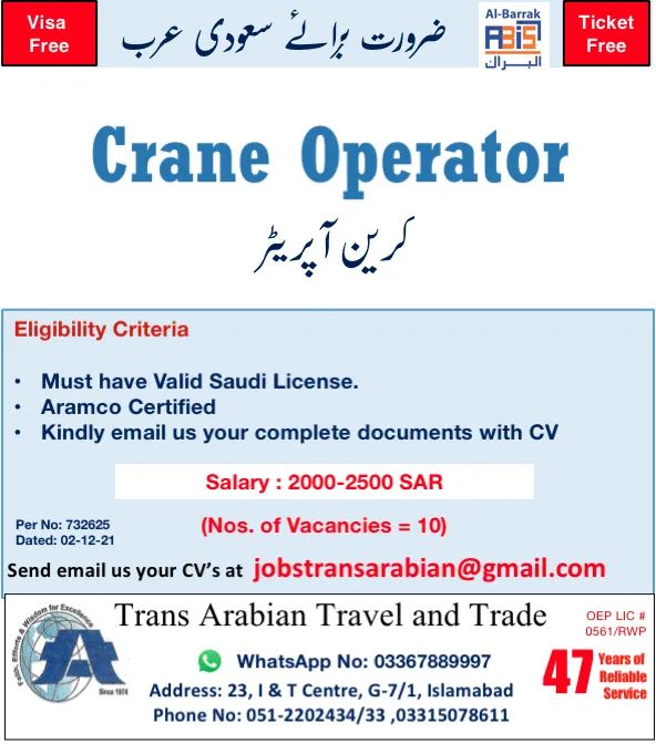 Crane operator jobs in saudi arabia 2021