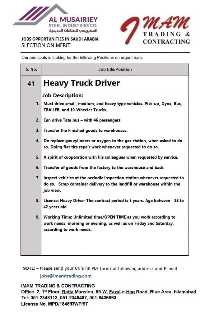 Heavy truck driver jobs in saudi arabia