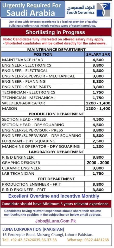 Urgent jobs in saudi arabia 2022