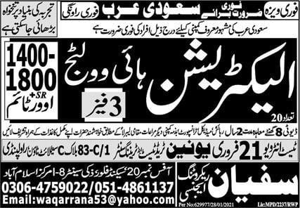 Urgent Electrician jobs in riyadh 2022