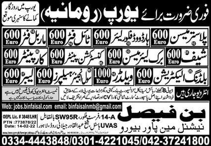 Latest jobs in romania for pakistani 2022