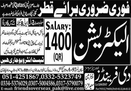 Electrician jobs in qatar 2022