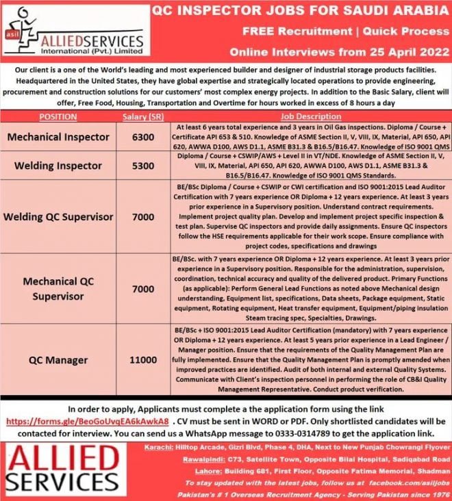 QC inspector jobs in saudi arabia 2022 Employment