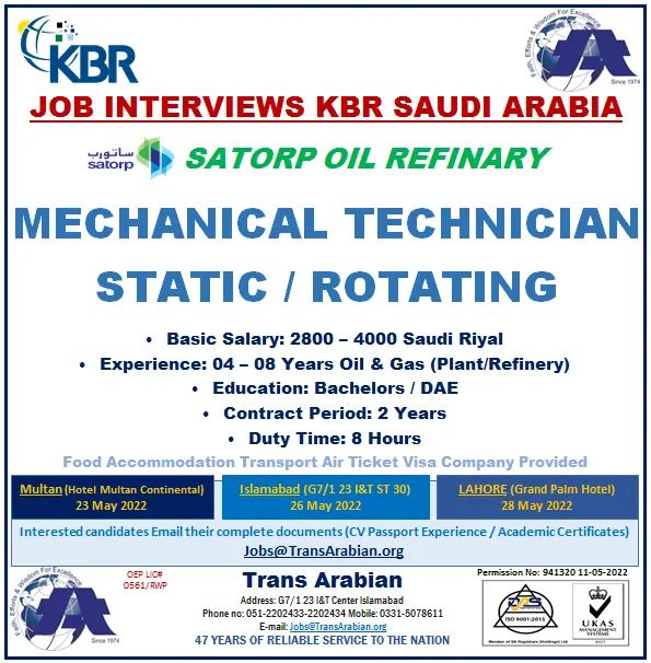 Mechanical technician jobs in saudi arabia 2022