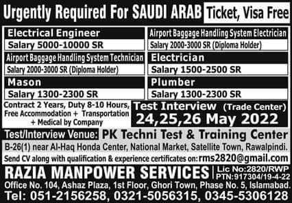 Engineering jobs in saudi arabia for freshers 2022