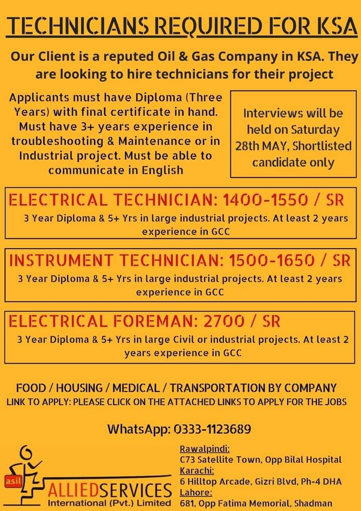 Electrical foreman jobs in saudi arabia 2022