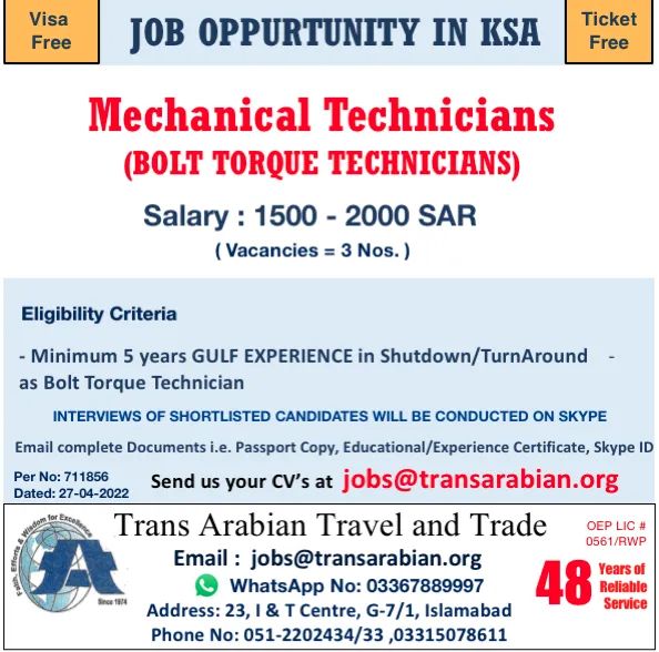 Mechanic technician jobs in ksa