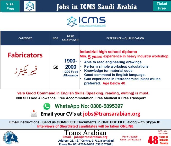 Fabricator job in saudi arabia 