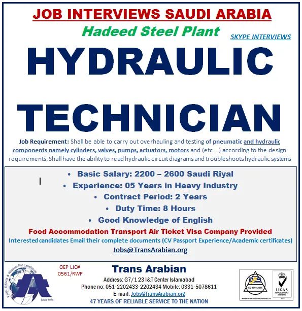 Hydraulic technician jobs in saudi arabia