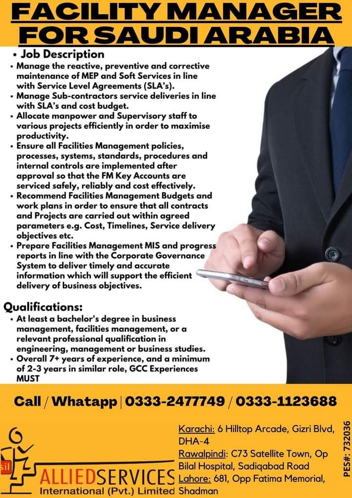 Facility manager jobs in saudi arabia 2022