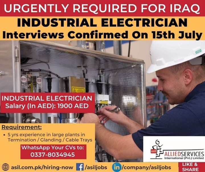 Industrial Electrician jobs in iraq 2022