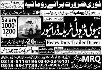 Driving jobs in Romania for Pakistani