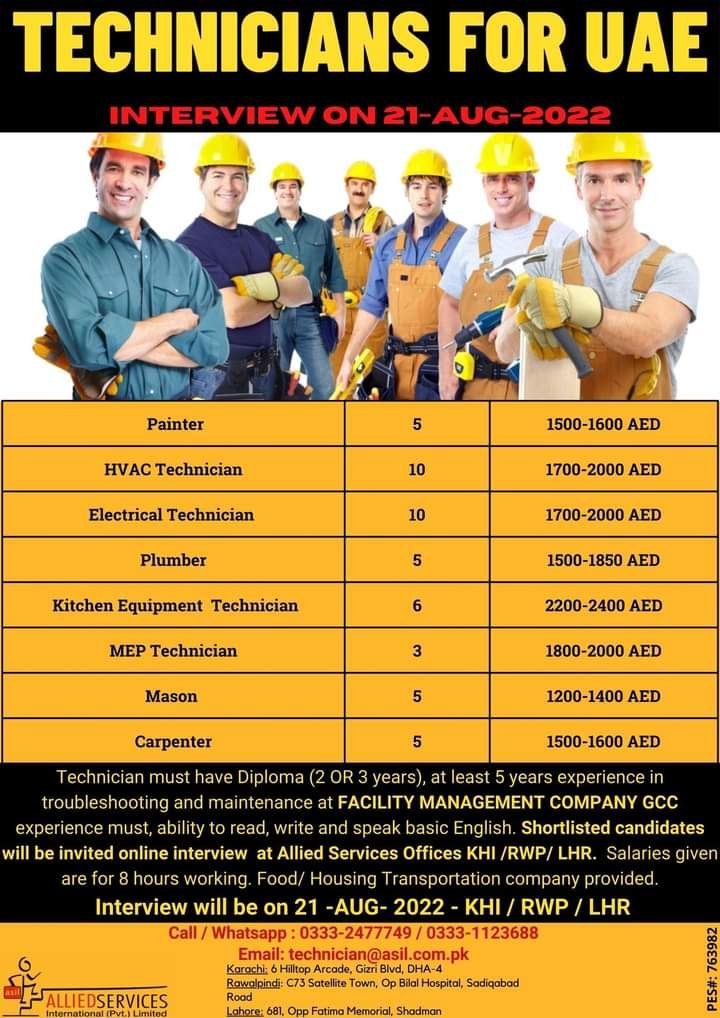 Mep technician jobs in dubai 2022