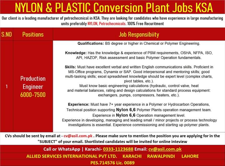 Jobs in plastic companies Saudi Arabia