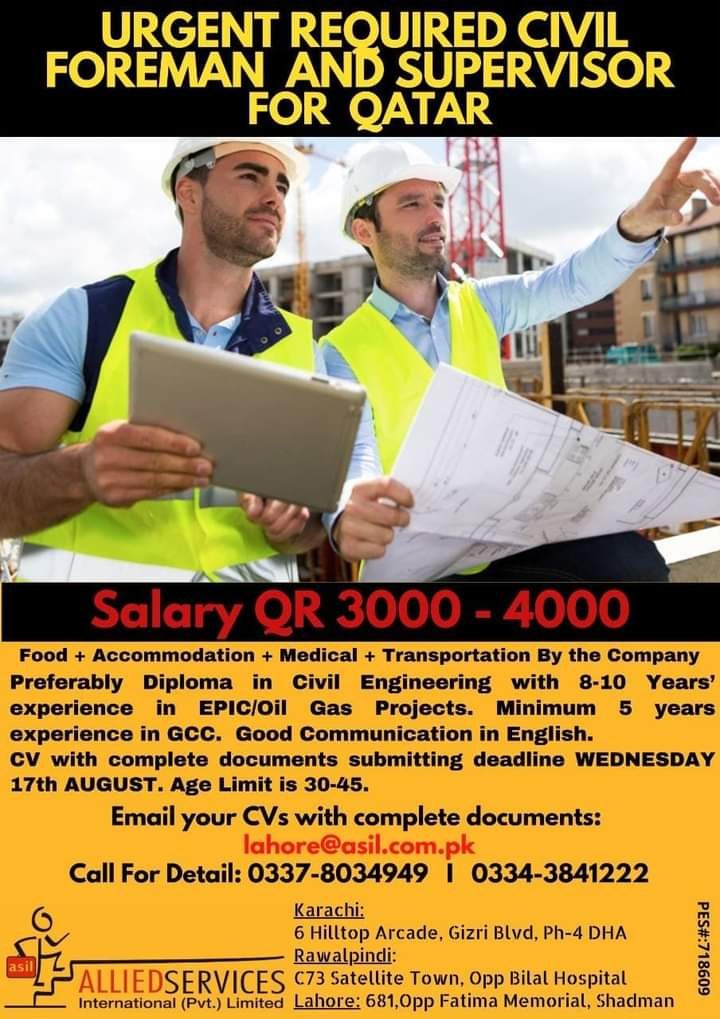 Qatar civil supervisor jobs 2022