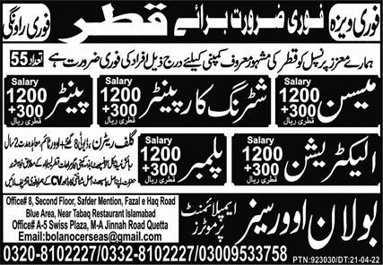 Construction workers jobs in Qatar 2022