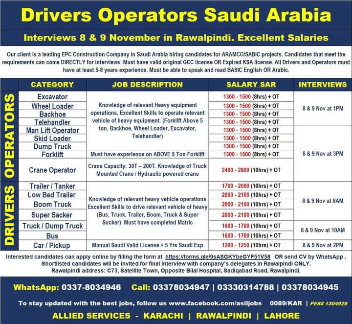 Manlift Operator jobs in Saudi Arabia 2022