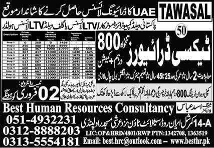 Taxi driver jobs in uae for pakistani 2023