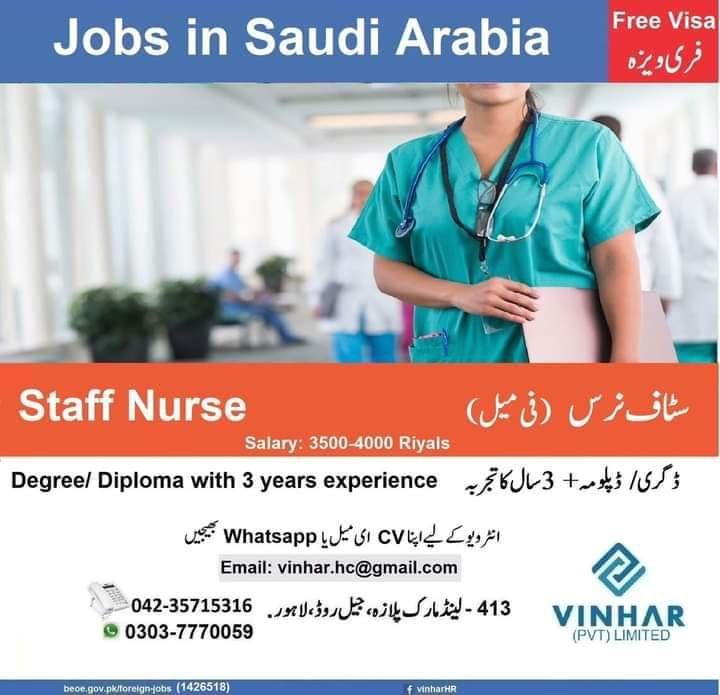 Staff nurse vacancy in saudi arabia 2023 Salary