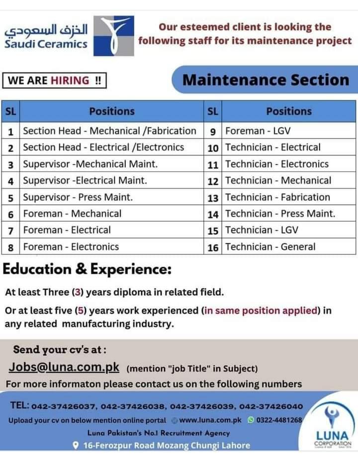 Saudi ceramics company jobs 2023