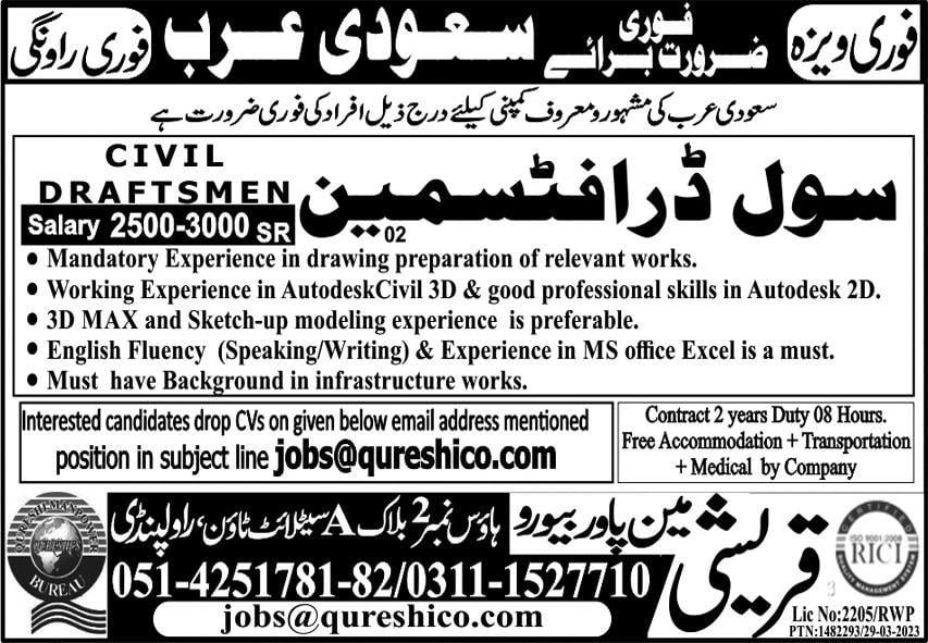 Civil draftsman jobs in saudi arabia 2023