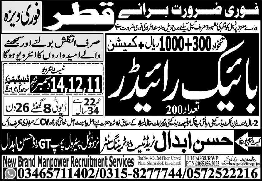 Qatar delivery boy jobs 2024