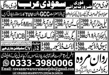 Jobs in Saudi Arabia for Pakistani 2024