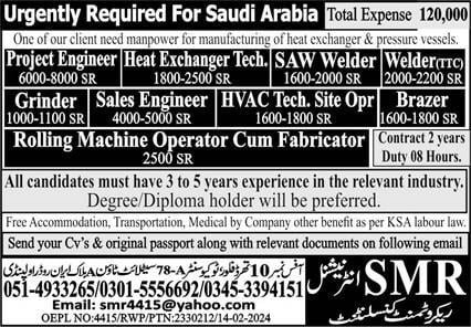 Free visa jobs saudi arabia 2024