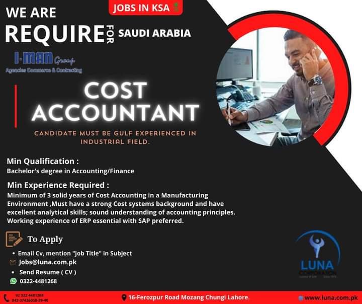 Cost Accountant jobs in saudi arabia 2024