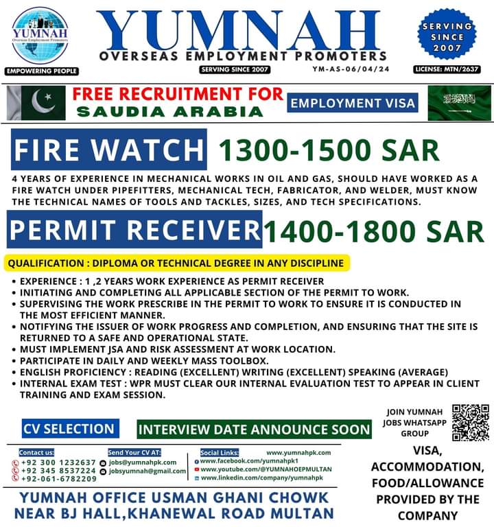 Fire watch jobs in saudi arabia 2024