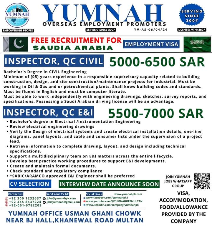 Saudi free visa jobs 2024