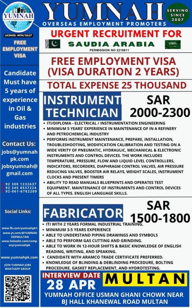 Instrument jobs in saudi arabia 2024