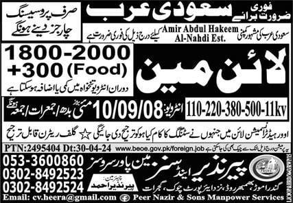 Lineman jobs in saudi arabia 2024