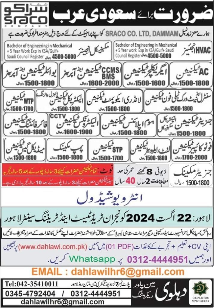 Sraco company vacancies 2024