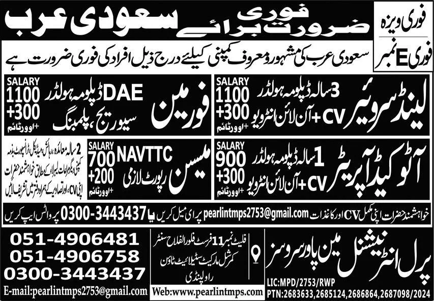 Jobs in saudi arabia for civil diploma holder 2024